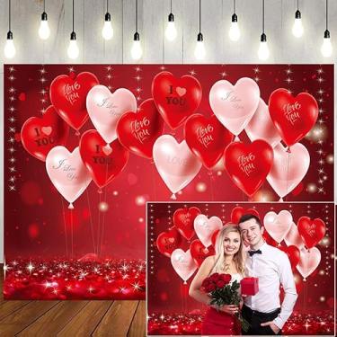 Imagem de LTLYH Pano de fundo para o Dia dos Namorados 2,18 x 1,52 m Corações Vermelhos Balões Tema Amor Festa Noiva Chuveiro Foto Estúdio Adereços 126