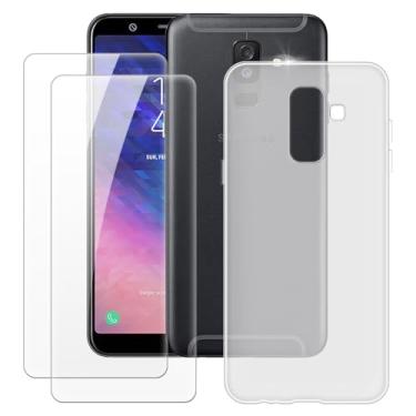 Imagem de MILEGOO Capa para Samsung Galaxy A6 Plus 2018 + 2 peças protetoras de tela de vidro temperado, capa de TPU de silicone macio à prova de choque para Samsung Galaxy A9 Star Lite (6 polegadas) branca