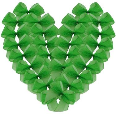 Imagem de Micomon 50 peças mini laços de fita transparente de 3,5 cm para artesanato, laços de fita de organza verde, apliques para chá de bebê, scrapbook (verde), MCN-OZB-009-Verde