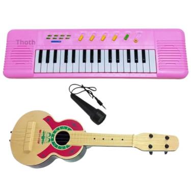 Imagem de Kit Teclado Infantil Rosa Viola Brinquedo Microfone Piano Violão Infantil 3 Tons Educacional Musical