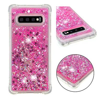 Imagem de LEMAXELERS Compatível com Galaxy S10 Plus, capa transparente líquida com glitter flutuante areia movediça à prova de choque capa protetora de silicone macio TPU para Samsung Galaxy S10 Plus. YBL Love