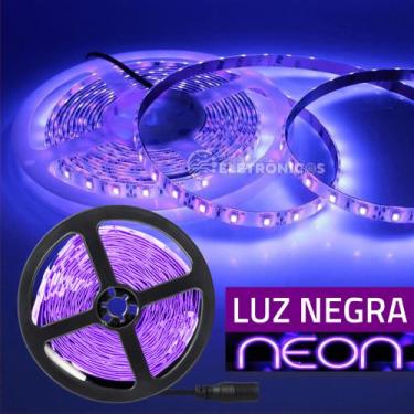 Imagem de Fita Led Ultravioleta Luz Negra Uv Neon 5mts 120 LEDs Com Fonte de Ali