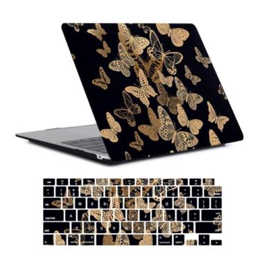 Imagem de Capa rígida para laptop compatível com MacBook Air 13,6 polegadas 2024 2022 chip M3/M2 com tela retina Touch ID modelo A3113 A2681, capa rígida de plástico e capa de teclado, borboleta dourada