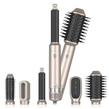 Imagem de TANSHINE Conjunto de Escova de Secador de Cabelo, Escova de Secador de Cabelo 6 Em 1, Modelador de Cabelo Automático, Escova de Ar Quente para Modelagem de Cabelo, Varinha de Ondulação Esquerda e Direita, Conjunto de Escova de Secador de Cabelo Automático com Pente de Cabeças Destacáveis