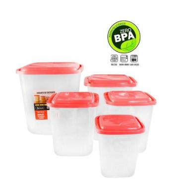 Imagem de Kit 5 Peças Porta Mantimentos Uninjet Vermelho Pratico - Compre Já Fác