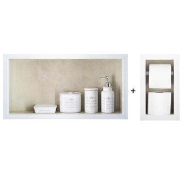 Imagem de Nicho Para Banheiro Em Porcelanato E Porta Papel Higiênico Duplo - Kit