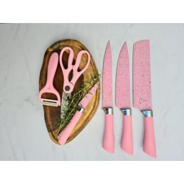 Imagem de Jogo de Facas Rosa 6 peças Inox e Revestimento Cerâmico - EVCRIERH