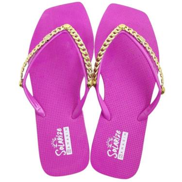 Imagem de Chinelo de Dedo Feminino Casual Dia a Dia Passeio Praia Bico Quadrado com Aplique de Co...