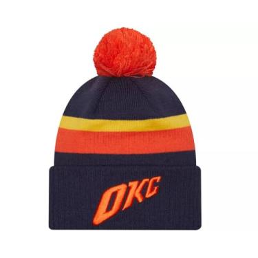 Imagem de New Era Gorro infantil tamanho juvenil Oklahoma City Thunder Navy Cuffed City Edition NE23 com POM - NBA Kids Winter Knit Toque Cap