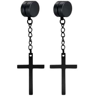 Imagem de NEWITIN 1 par de brincos magnéticos para homens, brincos magnéticos de aço inoxidável, prendedor sem piercing, brincos de cruz para homens e mulheres, 6 MM, Aço inoxidável, Sem pedra preciosa