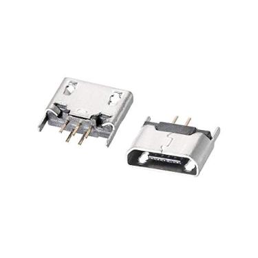 Imagem de uxcell Conector de soquete fêmea micro USB 10 peças, DIP de 5 pinos de 180 graus, adaptador de substituição