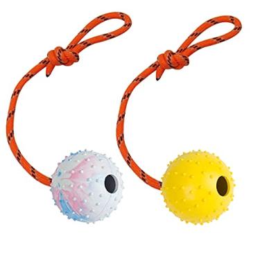 Imagem de Pacote com 2 bolas de cachorro, bola K9, bola de borracha sólida na corda para recompensa, buscar, jogar (7 cm)