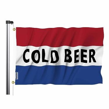 Imagem de Swono Bandeira de cerveja fria 3x5 pés bandeira listrada vermelha branca azul dupla face costurada com ilhós de latão