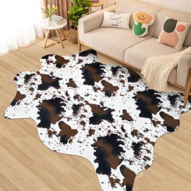 Imagem de Aoczes Tapete com estampa de vaca 14 x 15 metros grande de couro sintético para sala de estar, quarto, berçário, decoração de casa ocidental, tapete de pele de vaca grande, marrom e branco
