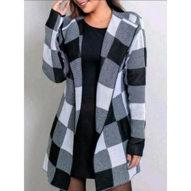 Imagem de Cardigan Xadrez Sobretudo Tricô Inverno Gola Chic Feminino - estacao, 