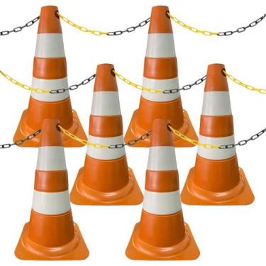 Imagem de 6 Cones de Sinalização para Estacionamento 50cm e 6m de Corrente de Is