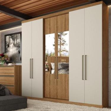 Imagem de Guarda Roupa Casal 6 Portas com Espelho Presence THB, Almendra/Off Whi