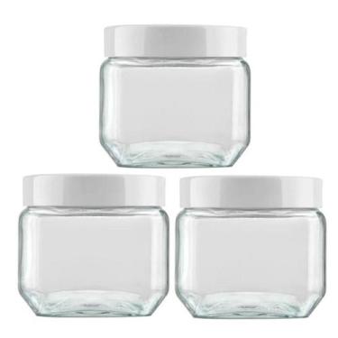 Imagem de Kit 3 Potes 800ml Recipiente Vidro Invicta Quadrado Branco