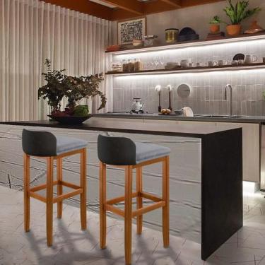 Imagem de Kit 2 Banquetas Alta Banco Estofado Luxo com detalhe preto Bancada Coz