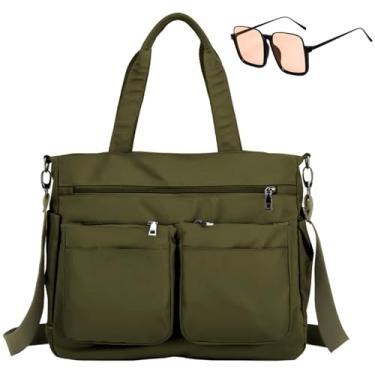 Imagem de Kit Bolsa Feminina De Ombro Grande + Óculos de Sol Laranja Retro Quadrado (Verde Militar)