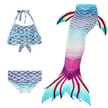 Imagem de LVTFCO Roupa de desempenho adulto sereia, vestido de princesa rabo de peixe, conjunto de 3 peças, sereia praia, camisola, azul, 2GG