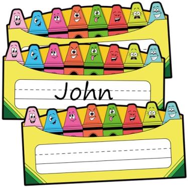 Imagem de FYSUIMU 60 peças adesivos de crachá de giz de cera de desenho animado engraçado placa de identificação adesivo para sala de aula quadro de avisos decalques para quadro de mensagens de parede de volta