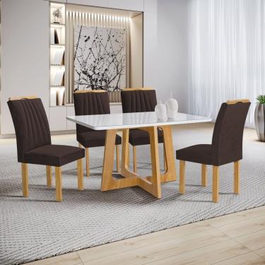 Imagem de Mesa Arizona 120cm Com 4 Cadeiras Arizona Tampo Smart Plus Com Vidro Cinamomo-off White-marrom
