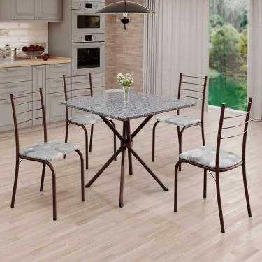 Imagem de Conjunto Sala De Jantar Mesa Quadrada 70x70cm Tampo Granito Ocre 4 Cadeiras Rio Paraopeba - Marrom