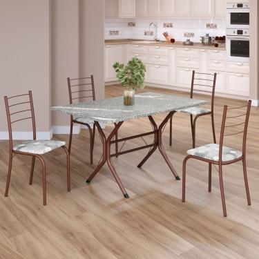 Imagem de Conjunto Sala De Jantar Mesa Retangular 100x60cm Tampo Granito Topázio 4 Cadeiras Rio Paraopeba - Marrom