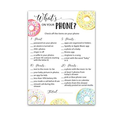 Imagem de Roseum Collections Donut Baby Shower Games — What's ON Your Phone Baby Shower Game — Pack of 25, Doughnut Theme Baby Shower, Couples Co-ed Shower Activity G850-PHN
