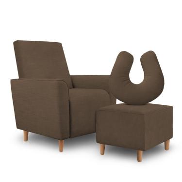 Imagem de Kit Amamentação Poltrona + Puff + Almofada Julia Suede Marrom