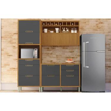 Imagem de Kit de Cozinha Completa Imperatriz 4 Portas 7 Gavetas MDF 120cm Grafite com Freijó