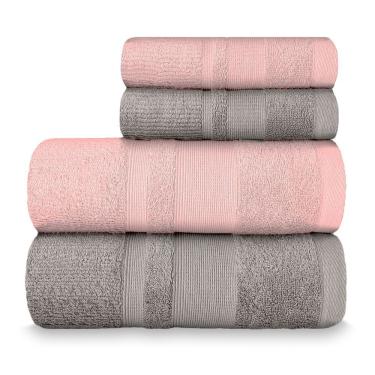 Imagem de Jogo De Toalha Banhão Master 100% Algodão 4 Peças Gramatura 550 Cinza Dove/rosa Cravo