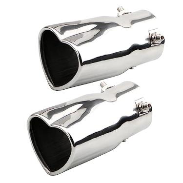 Imagem de OtpOutopa Ponteira De Escapamento Para Carro Com Entrada 2,5", Tubo Universal Em Formato Coração, Silenciador Reto, Modificação Da Cauda, Garganta Aço Inoxidável, Ajustável E Espessada (Prata)