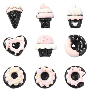 Imagem de Stiesy 90 peças, 9 estilos, estilo preto e rosa, pingentes de geleca de resina, copo de rosquinha, bolo, forma de sorvete, kawaii, estética, contas planas sem furos para decoração de capa de telefone