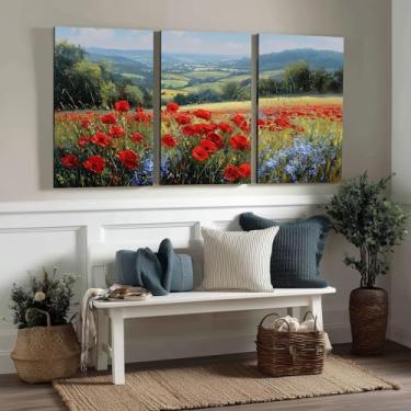 Imagem de Kit 3 Quadros Decorativos Canvas, Flores, 50x70cm, Arte Para Quarto, Sala, Corredor