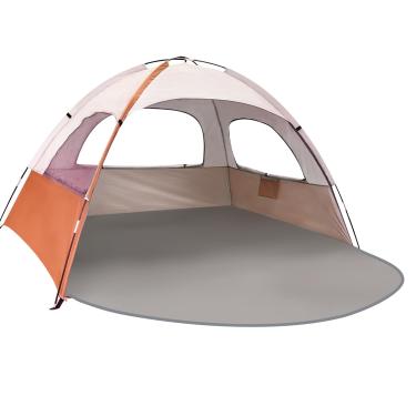 Imagem de NXONE Barraca de praia para 4 pessoas com proteção UV, piso estendido, 3 janelas enroláveis de malha e hastes de fibra de vidro de 8,5 mm. Bolsa de transporte incluída (laranja branco)