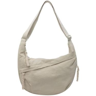 Imagem de Bolsa tiracolo de veludo cotelê de nylon trançado com vários bolsos crescente feminina e masculina bolsa de ombro, Bege A