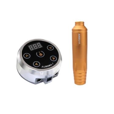 Imagem de Kit Máquina Dermografo Pen Rotativa Para Tattoo Aurora P2 + Fonte Auro