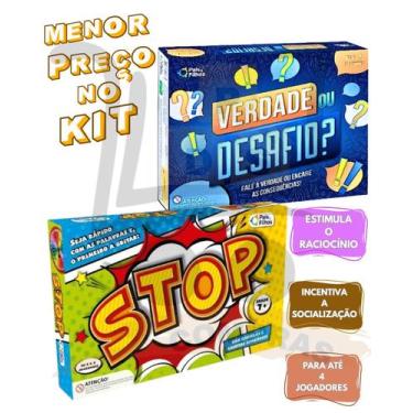 Imagem de Kit Jogo De Tabuleiro Para Familia Verdade Ou Desafio E Stop 4 Cartela