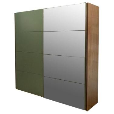 Imagem de Roupeiro Trentino 2 Portas MDF cor Olmo e Verde com 1 Porta Espelhada 