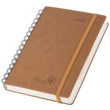 Imagem de POPRUN Agenda diária 2026, uma página por dia (médio: 15 x 21 cm) - Livro de agendas para 12 meses com compartimentos de hora em hora, bolso interno, abas mensais, porta-canetas TJ - marrom