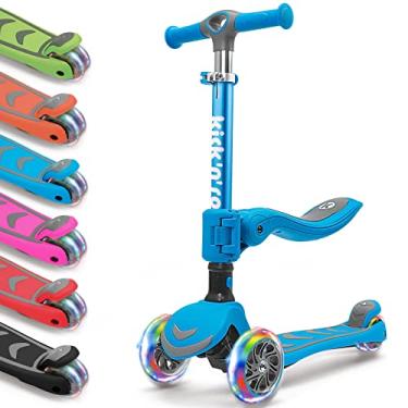 Imagem de Kicknroll Scooter infantil 2 em 1 com iluminação de 3 rodas com guidão ajustável de 4 níveis, assento dobrável, deck amplo antiderrapante para meninas e meninos de 3 a 8 anos de idade