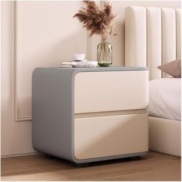 Imagem de Mesa De Cabeceira Mesa De Cabeceira De Madeira Maciça Elegante Mesa De Cabeceira Escandinava Com 2 Gavetas Mesa Lateral Moderna Cômoda De Couro Mesa De Cabeceira Nórdica Para Quarto, C, Left
