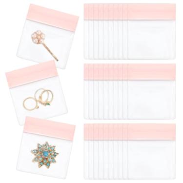 Imagem de PH PandaHall 30 peças de bolsas de joias antimanchas de EVA, 8 x 7 cm, pequenos sacos de armazenamento de joias, organizador de bolsas Ziplock rosa resseláveis para colares, brincos, correntes