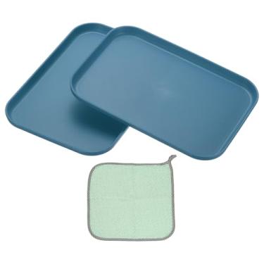 Imagem de PATIKIL Bandeja de plástico 24 x 17 cm, pacote com 2 pratos retangulares, pequena bandeja de comida, pratos de trigo, pratos de sobremesa, reutilizáveis, com pano, para bolo, frutas, salada, cupcake