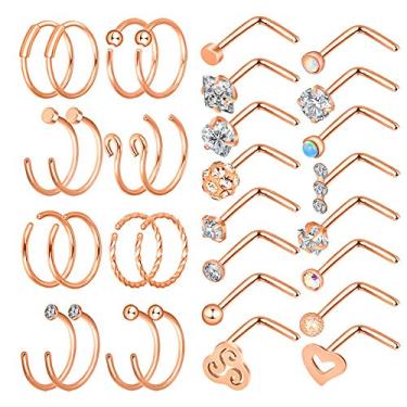 Imagem de Qmcandy 32 peças/92 pçs 20 G argolas de aço inoxidável piercing de nariz em forma de L anéis de parafuso cartilagem tragus piercing joia