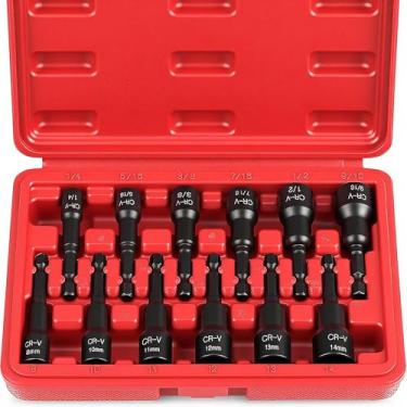 Imagem de SEDY Kit mestre de porca sextavada magnética, aço Cr-V | haste sextavada de mudança rápida de 0,6 cm | SAE e métrica | conjunto de ferramentas de broca de chave de fenda de 12 peças