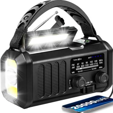 Imagem de Rádio meteorológico de emergência 20000mAh NOAA/AM/FM com carregamento USB/solar/manivela de 74000 mWh, operado por bateria, alarme SOS e lanterna para emergências internas/externas (preto)