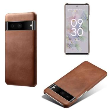 Imagem de Capa para Google Pixel 7 PRO,Proteção contra quedas,Casca de volta de cor sólida simples,Design de couro de imitação de plástico-Brown